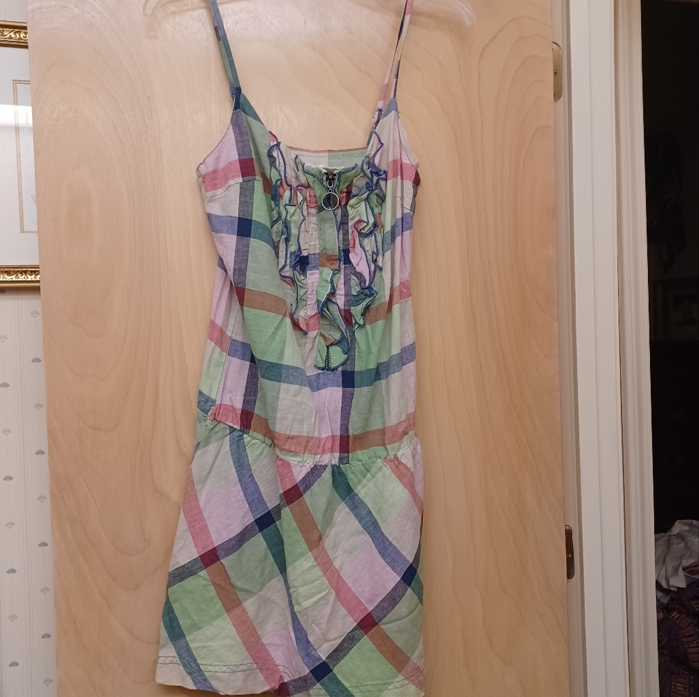 Dept Plaid Pastel Ruffle Zipper Y2K linen Vintage dress XS